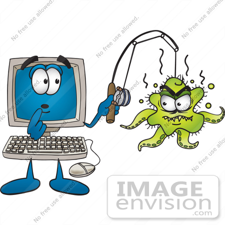 Clip Art Graphic of a Shocked Desktop Computer Cartoon Character With an  Ugly Green Octopus Hooked on His Fishing Pole, #26220 by toons4biz
