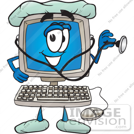 Clip Art Graphic of a Male Desktop Computer Cartoon Character Nurse or  Doctor Holding a Stethoscope | #26224 by toons4biz | Royalty-Free Stock  Cliparts