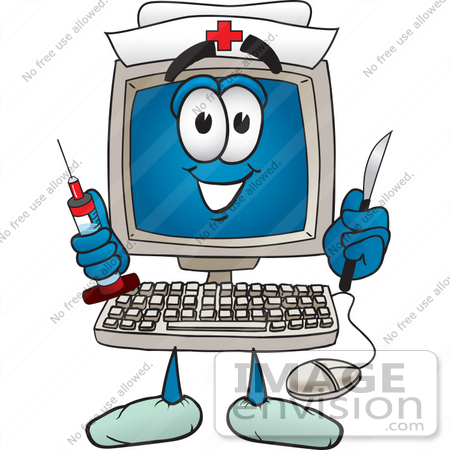 Clip Art Graphic Of A Desktop Computer Nurse Cartoon Character