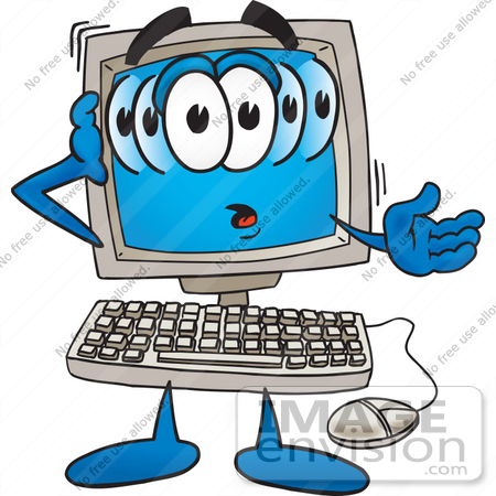 #26233 Clip Art Graphic of a Confused Desktop Computer Cartoon Character by toons4biz