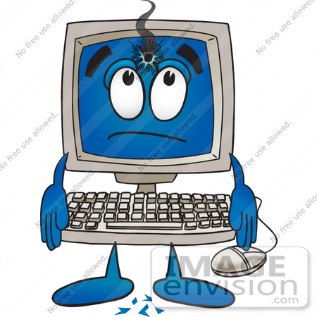 #26237 Clip Art Graphic of a Desktop Computer Cartoon Character With a Hole in the Screen by toons4biz