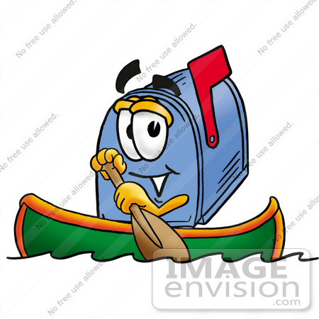 #26252 Clip Art Graphic of a Blue Snail Mailbox Cartoon Character Rowing a Boat by toons4biz
