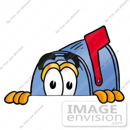 #26289 Clip Art Graphic of a Blue Snail Mailbox Cartoon Character Peeking Over a Surface by toons4biz