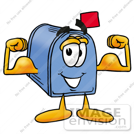 #26294 Clip Art Graphic of a Blue Snail Mailbox Cartoon Character Pledging Allegiance to an American Flag by toons4biz