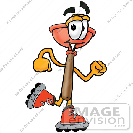 #26324 Clip Art Graphic of a Plumbing Toilet or Sink Plunger Cartoon Character Roller Blading on Inline Skates by toons4biz