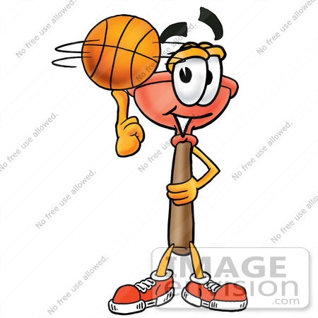 #26355 Clip Art Graphic of a Plumbing Toilet or Sink Plunger Cartoon Character Spinning a Basketball on His Finger by toons4biz
