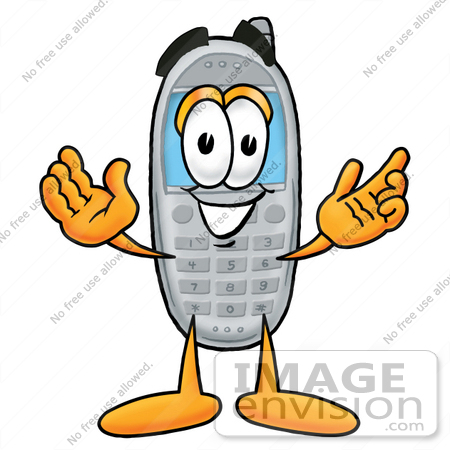 #26611 Clip Art Graphic of a Gray Cell Phone Cartoon Character With Welcoming Open Arms by toons4biz