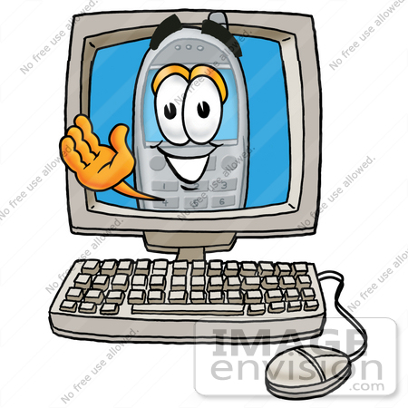 Clip Art Graphic of a Gray Cell Phone Cartoon Character Waving From ...
