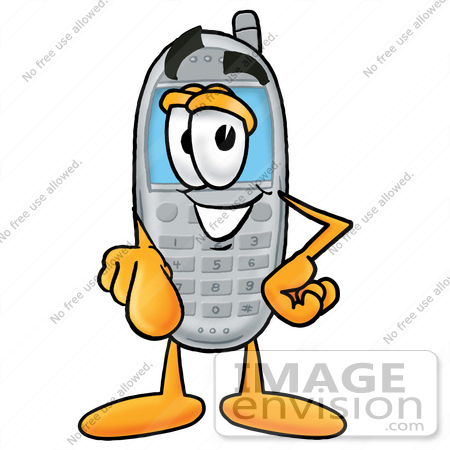 #26629 Clip Art Graphic of a Gray Cell Phone Cartoon Character Pointing at the Viewer by toons4biz