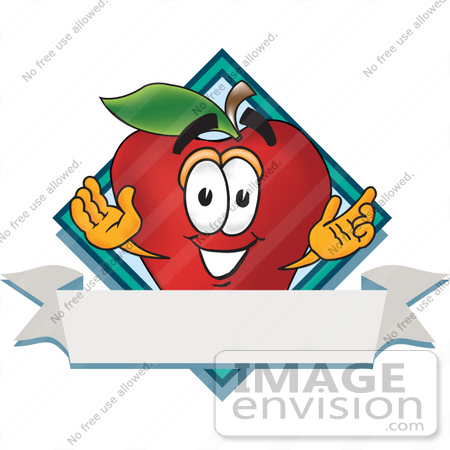 #26660 Clip art Graphic of a Red Apple Cartoon Character Label by toons4biz