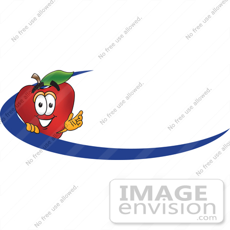 #26664 Clip art Graphic of a Red Apple Cartoon Character Logo or Employee Name Tag With a Blue Dash by toons4biz