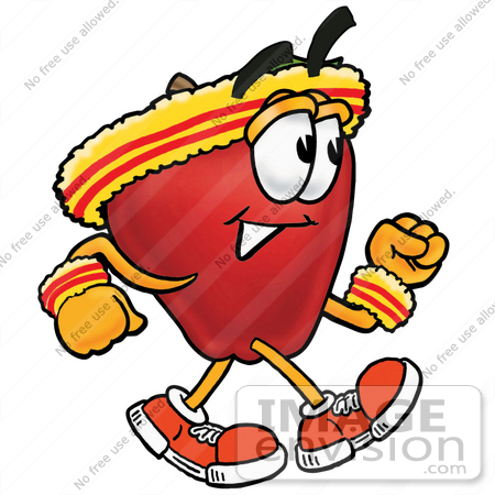#26665 Clip art Graphic of a Red Apple Cartoon Character Speed Walking or Jogging by toons4biz