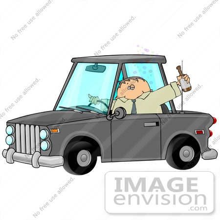 #26717 Alcoholic Man Drinking Beer While Drunk Driving Clipart by DJArt