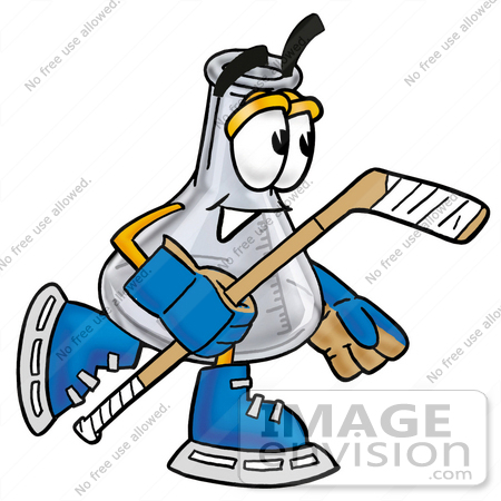 #26725 Clip art Graphic of a Beaker Laboratory Flask Cartoon Character Playing Ice Hockey by toons4biz