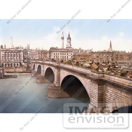 #26780 Stock Photography of Horse Drawn Carriage Traffic on the London Bridge Over the Thames River London England UK by JVPD