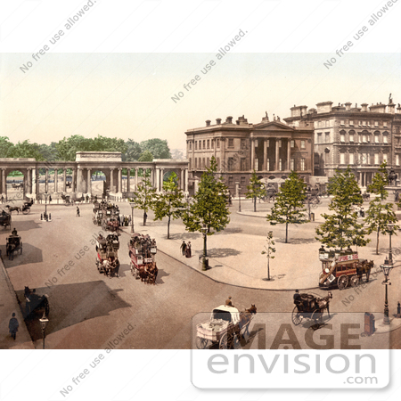 #26803 Stock Photography of Double Decker Horse Drawn Carriages in Hyde Park Corner London England UK by JVPD