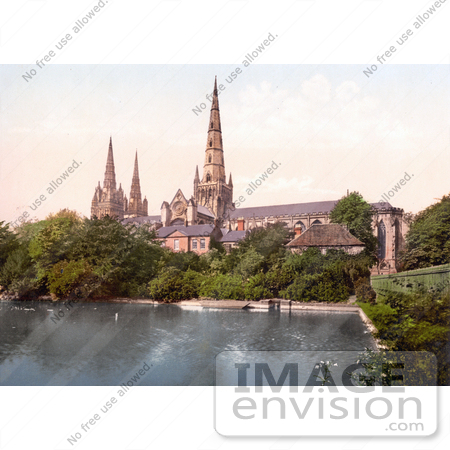 #26817 Stock Photography of a Pond and Garden on the South Side of the Lichfield Cathedral in Lichfield Staffordshire England UK by JVPD