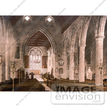 #26896 Stock Photography of Pews And The Stained Glass Windows In The Interior Of The St Mary’s Church In Ross-On-Wye Herefordshire England UK by JVPD