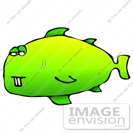 #26954 Goofy Green Fish With Two Front Buck Teeth Clipart Graphic by DJArt