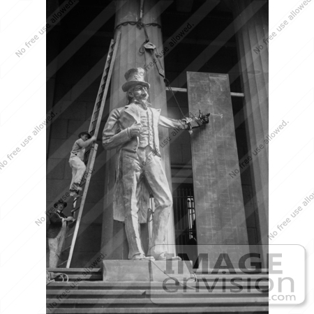 #27008  Two Men On A Ladder, Aligning The Giant Statue Of Uncle Sam At The Subtreasury by JVPD
