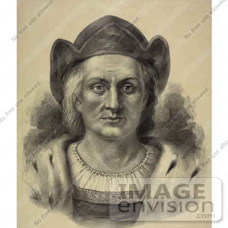 #27468 Illustration of a Portrait Of Christopher Columbus Facing Front And Wearing A Hat by JVPD