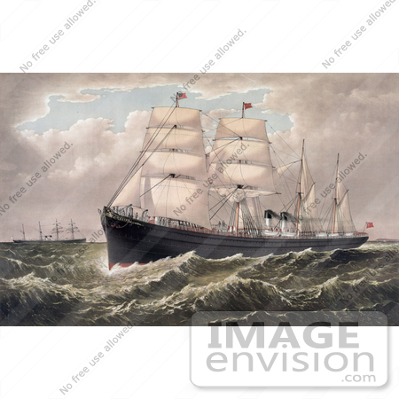 #27490 Illustration of the Steamships Egypt and Spain of the National Steamship Line Between New York and Liverpool by JVPD