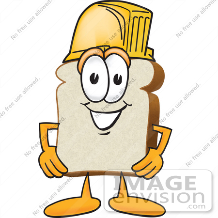 #27516 Clip Art Graphic of a White Bread Slice Mascot Character Wearing a Yellow Hardhat by toons4biz