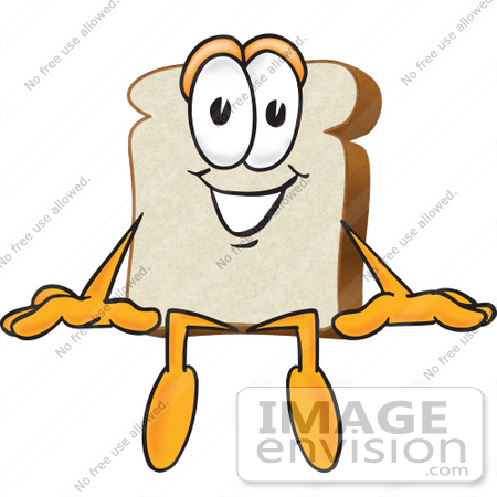 #27518 Clip Art Graphic of a White Bread Slice Mascot Character Sitting on a Ledge by toons4biz