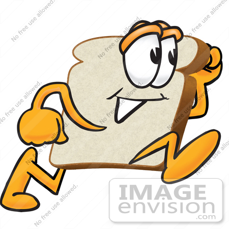#27529 Clip Art Graphic of a White Bread Slice Mascot Character Running by toons4biz