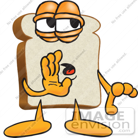 #27530 Clip Art Graphic of a White Bread Slice Mascot Character Gossiping and Telling Secrets While Whispering by toons4biz