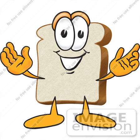 #27533 Clip Art Graphic of a White Bread Slice Mascot Character Greeting With Open Arms by toons4biz