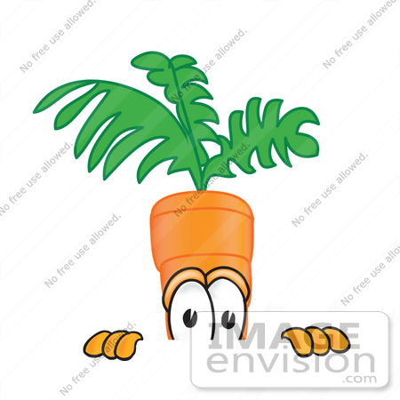#27585 Clip Art Graphic of an Organic Veggie Carrot Mascot Character Peeking Over a Surface by toons4biz
