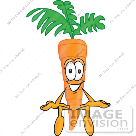 #27597 Clip Art Graphic of an Organic Veggie Carrot Mascot Character Seated by toons4biz