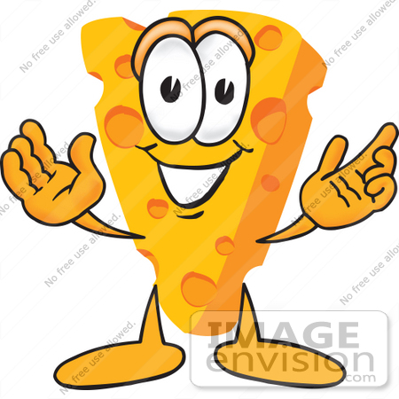 #27619 Clip Art Graphic of a Swiss Cheese Wedge Mascot Character With Welcoming Open Arms by toons4biz