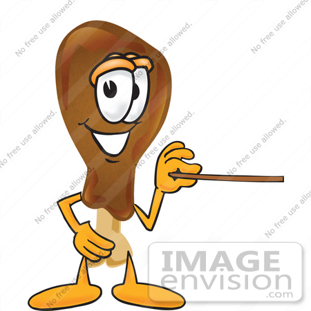 #27656 Clip Art Graphic of a Chicken Drumstick Mascot Character Holding a Pointer Stick by toons4biz