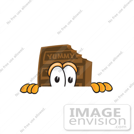 #27682 Clip Art Graphic of a Chocolate Candy Bar Mascot Character Peeking Over a Surface by toons4biz