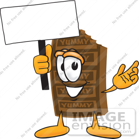 #27687 Clip Art Graphic of a Chocolate Candy Bar Mascot Character Holding a Blank Sign by toons4biz