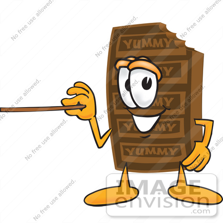 #27691 Clip Art Graphic of a Chocolate Candy Bar Mascot Character Holding a Pointer Stick by toons4biz