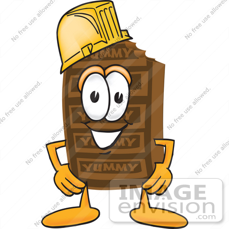 #27693 Clip Art Graphic of a Chocolate Candy Bar Mascot Character Wearing a Hardhat Helmet by toons4biz