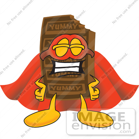 #27697 Clip Art Graphic of a Chocolate Candy Bar Mascot Character Dressed as a Super Hero by toons4biz