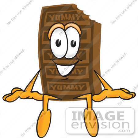 #27699 Clip Art Graphic of a Chocolate Candy Bar Mascot Character Sitting by toons4biz