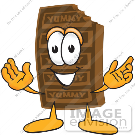 #27701 Clip Art Graphic of a Chocolate Candy Bar Mascot Character With Welcoming Open Arms by toons4biz