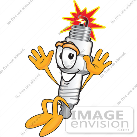 #27728 Clip Art Graphic of a Spark Plug Mascot Character Jumping by toons4biz
