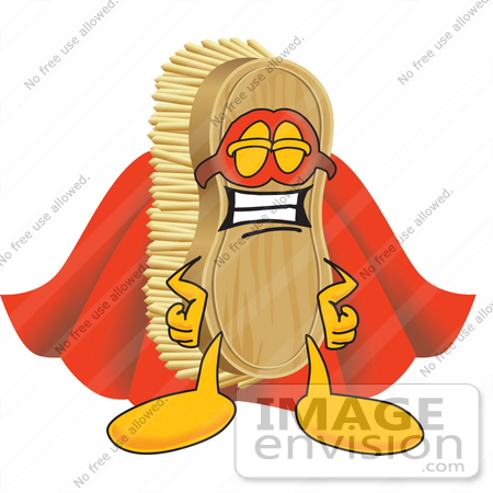 #27739 Clip Art Graphic of a Scrub Brush Mascot Character Dressed as a Super Hero by toons4biz