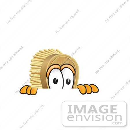 #27747 Clip Art Graphic of a Scrub Brush Mascot Character Peeking Over a Surface by toons4biz