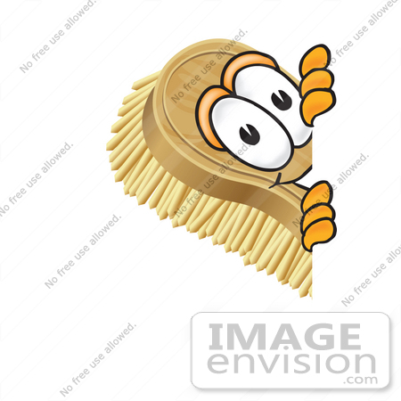 #27752 Clip Art Graphic of a Scrub Brush Mascot Character Peeking Around a Corner by toons4biz