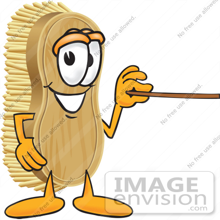 #27756 Clip Art Graphic of a Scrub Brush Mascot Character Using a Pointer Stick to Point to the Right by toons4biz