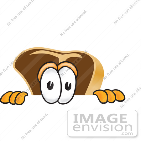 #27766 Clip Art Graphic of a Beef Steak Meat Mascot Character Peeking Over a Surface by toons4biz