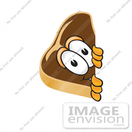 #27787 Clip Art Graphic of a Beef Steak Meat Mascot Character Looking Around a Corner by toons4biz