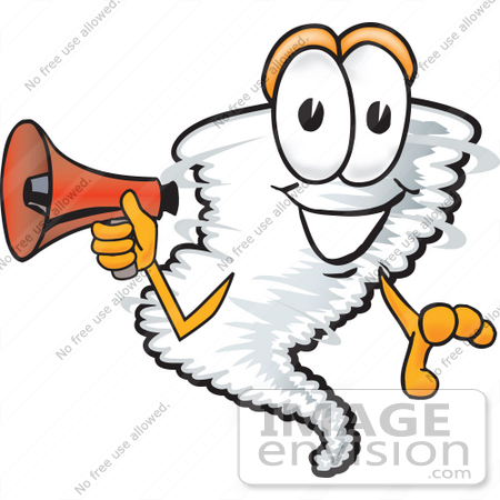 #27797 Clip Art Graphic of a Tornado Mascot Character Holding a Megaphone by toons4biz